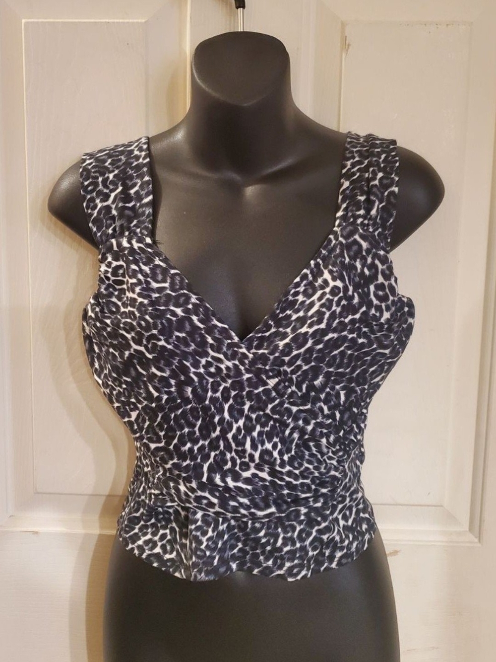 Socialite Black and White Leopard Print V-Neck Camisole